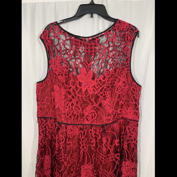 NWOT Adrianna Papell Kahlo Flare Lace Dress, 20W, Red - Picture 6 of 12